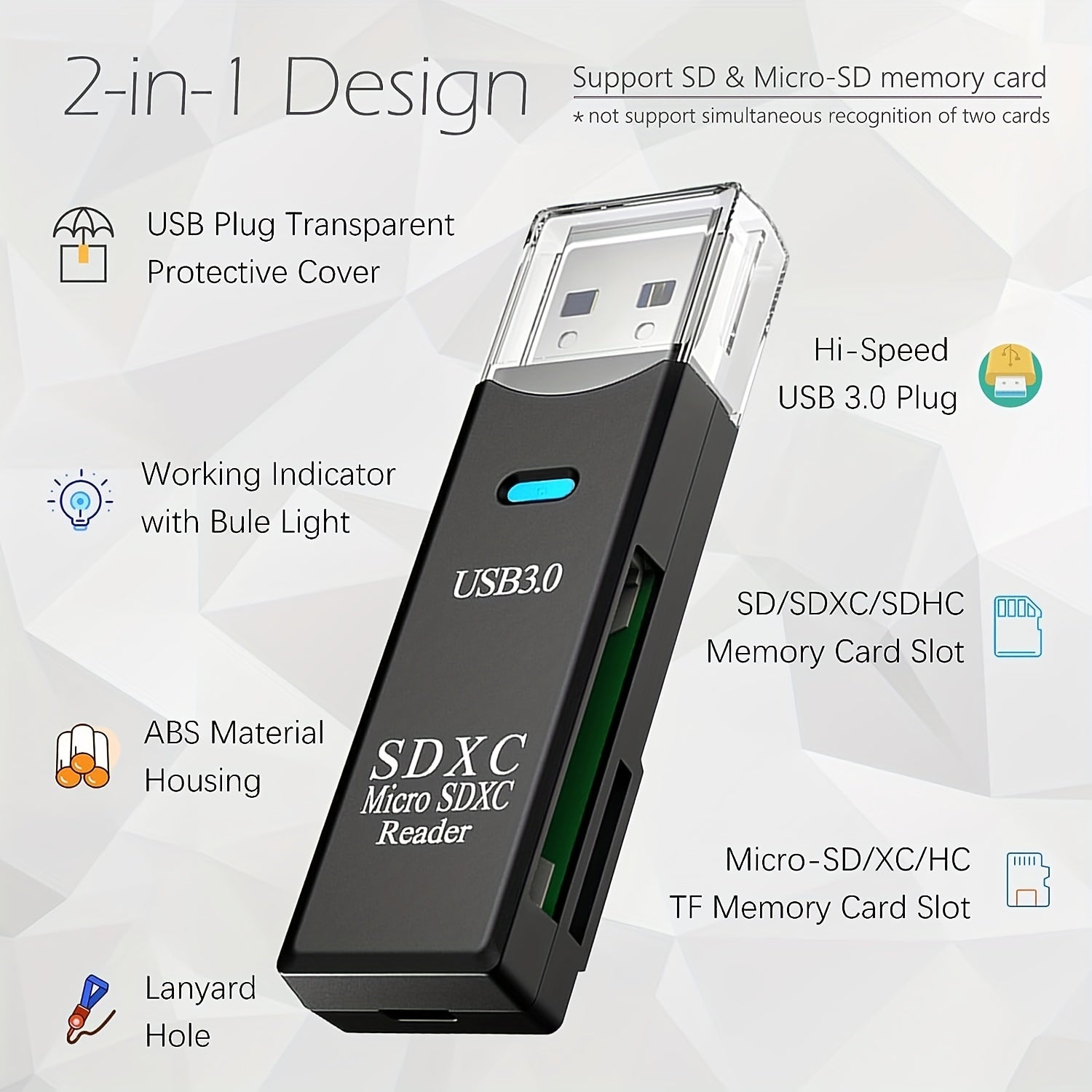 USB3.0, 2.0 Micro SD Card Reader, 5Gbps 2-in-1 SD Card Reader To USB Adapter, Suitable For SDXC, SDHC, MMC, RS-MMC, Micro SDXC, Wansurs Memo