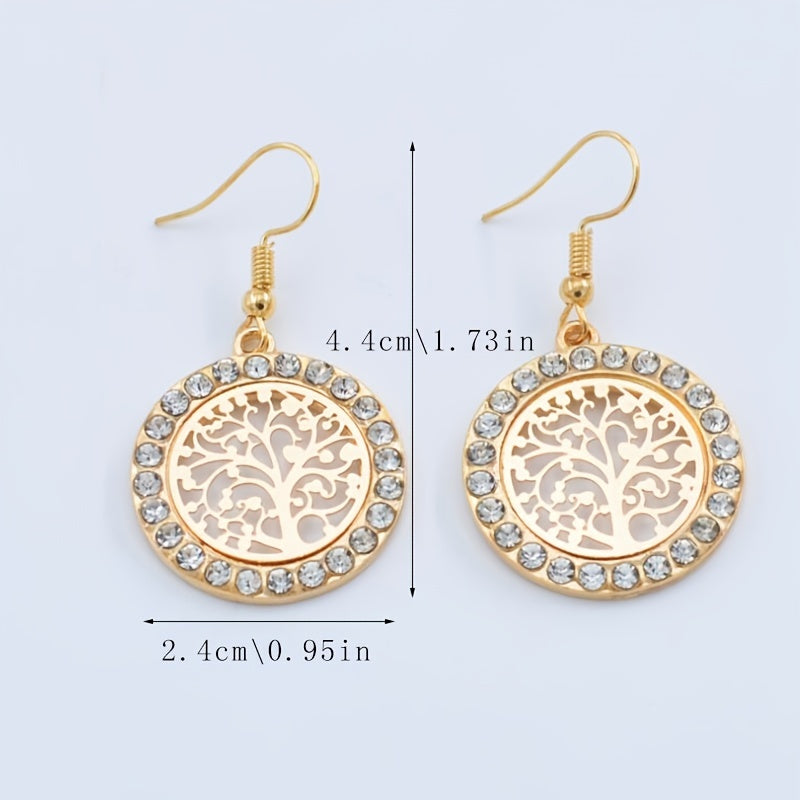 Tree of Life Inlaid Zircon Drop Dangle Earrings Personality Ladies Charm Crystal Jewelry 1Pair