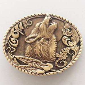 Western Men Leather Belt Buckle Wolf Wolverine Oval Shape Pattern US Local Shipping