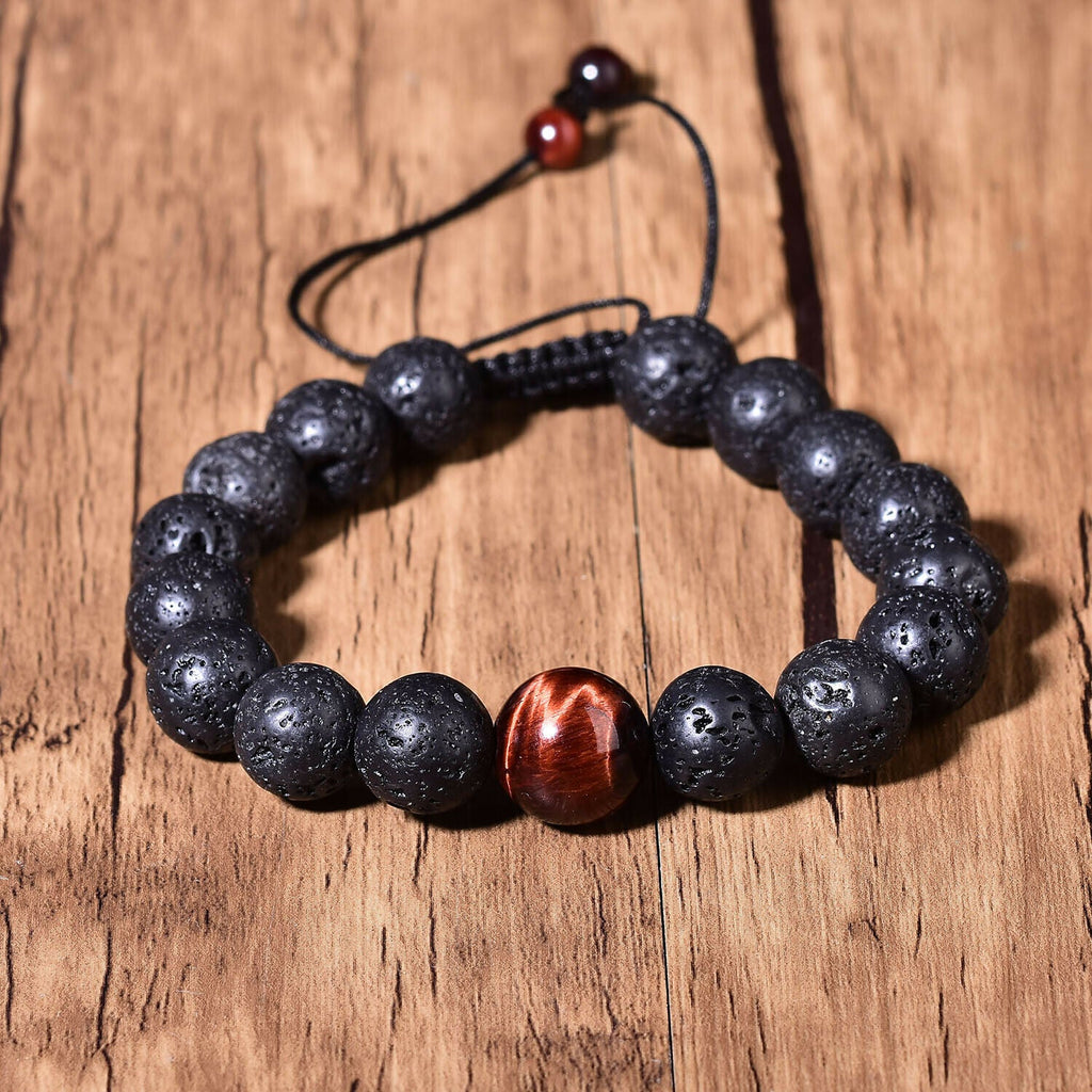 Natural Lava Red Tigers Eye Quartz Reiki Crystal Fashion Chakra Charm Bracelet