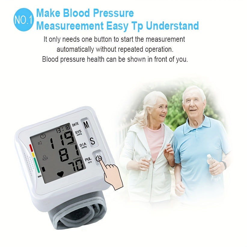 Compact Digital Wrist Blood Pressure Monitor - One-Touch, Irregular Heartbeat Indicator, Battery-Free Operation