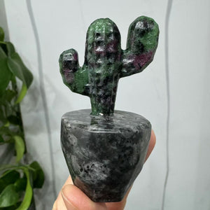 Hand carved Crystal Cactus Crystal Plant Hand Carved Ruby Zoisite Cactus