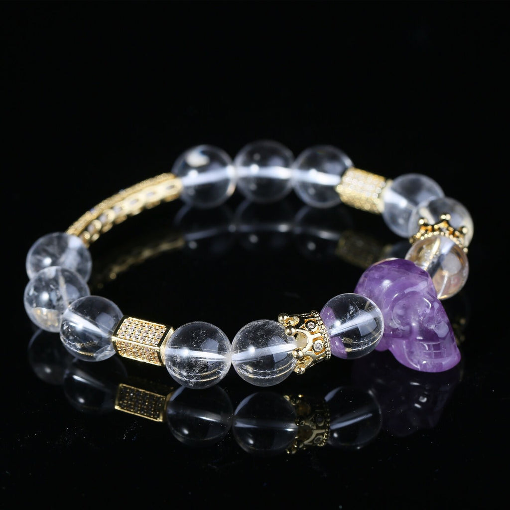 Beautiful Purple Amethyst Skull Bracelet Fashion QUARTZ Crystal Beads Jewelry