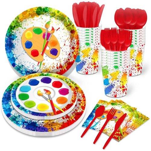 Artist Painting Party Supplies Birthday Disposable Art Paper Plates 68PCS Set US Local Shipping