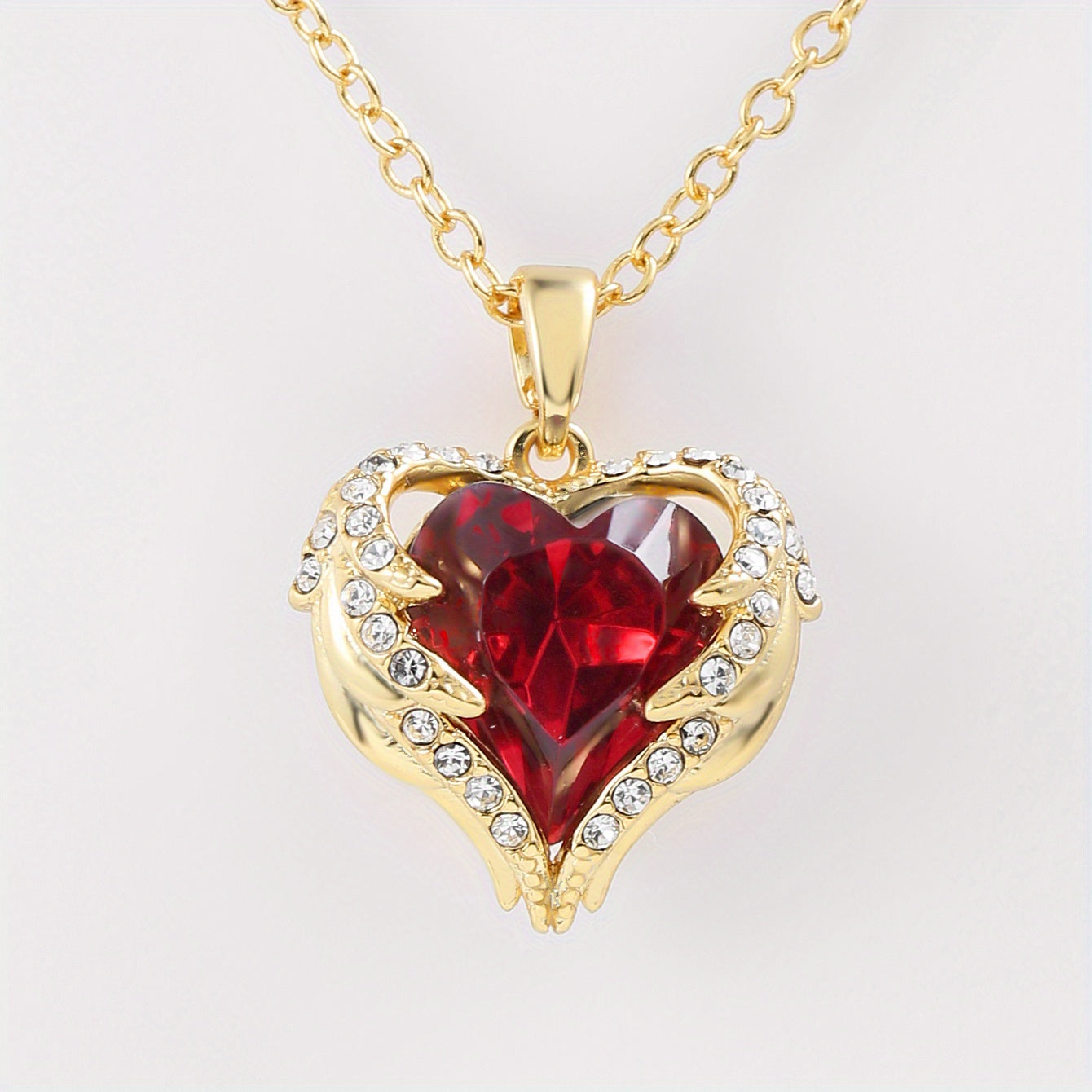 Angel Wings Wrapped Red Heart Zircon Pendant Mother's Day Valentine's Day Gift