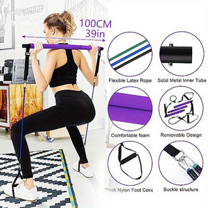 Ultimate Pilates Bar Set for Full-Body Fitness - Elastic Resistance Rope Stick for Chest Expansion, Back Training, and Body Stretching