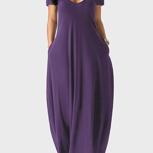 Elegant & Versatile Maxi Dress - Short Sleeve, Pockets, Mid-Elasticity for Women, Ideal for Spring to Fall