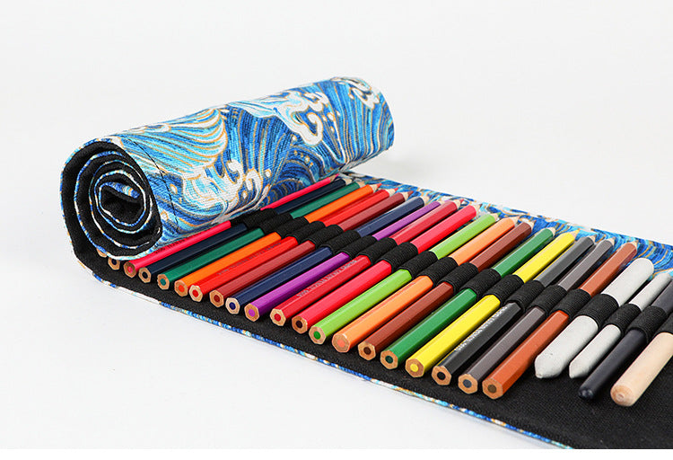 Japanese-Style Cotton & Linen Pencil Bag: 12-72 Holes, Large Capacity, Perfect for Color Pencil Sketching!