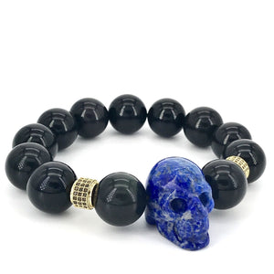 Goth Lapis Skull Chakra Bracelets Men Fashion Crystal Obsidian Punk Cross Breads