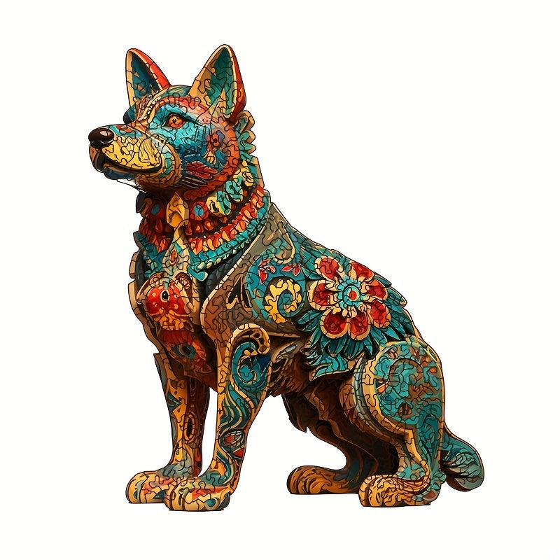 Wooden Carving Dog Puzzle, Special-shaped Animal Jigsaw Puzzle, Adult Decompression Round Super Hard And Difficult Puzzle Toy, Birthday Holi