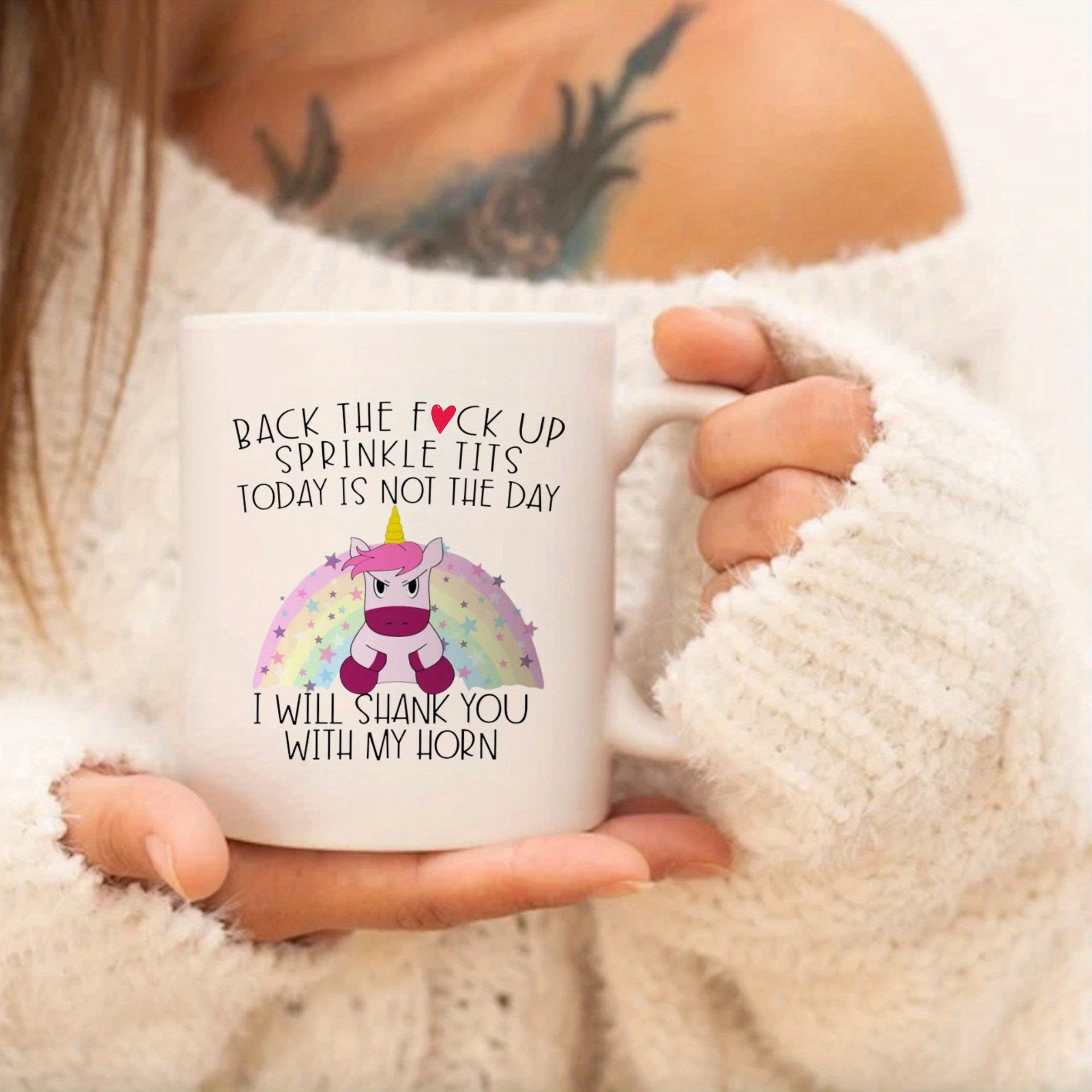 1pc, Funny Mimacorn Coffee Mug, 11oz Ceramic Coffee Cups, Inspirational Quotes Water Cups, Summer Winter Drinkware, Home Kitchen Items, Birt