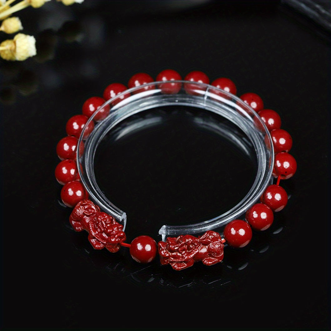 1pc Natural Cinnabar Bracelet Pixiu Bracelet Good Luck Bracelet