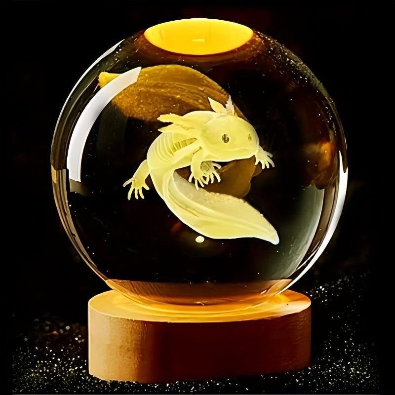 1pc 3D Axolotl Laser Engraved Crystal Ball Lamp, Multi-coloured Night Light, Send To Girlfriend Classmate Wife Children Creative Birthday Gi