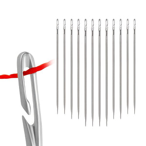 12pcs Blind Needle Elderly Needle-side Hole Hand Household Sewing Stainless Steel Sewing Needless Threading Diy Jewelry White