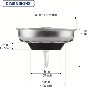 1/2pcs Kitchen Sink Strainer And Stopper, Combo Basket Spring Clip Replacement For Standard 3-1/2 Inch Drain, Stainless Steel Basket And Rod