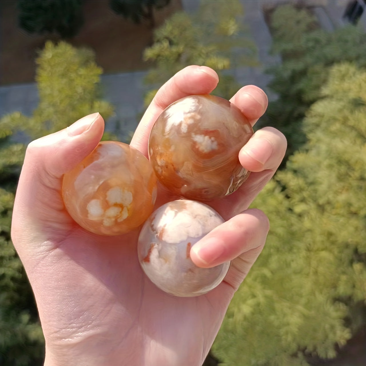 Natural Flower Agate Spheres,Cherry Agate Crystal Ball,Healing Crystal,Quartz Ball,Natural Polished Cherry Blossom Balls For Meditation&Home Decoration,Reiki Healing,Reiki Healing,Crystal Gifts,Christmas Decorations Thanksgiving Gifts