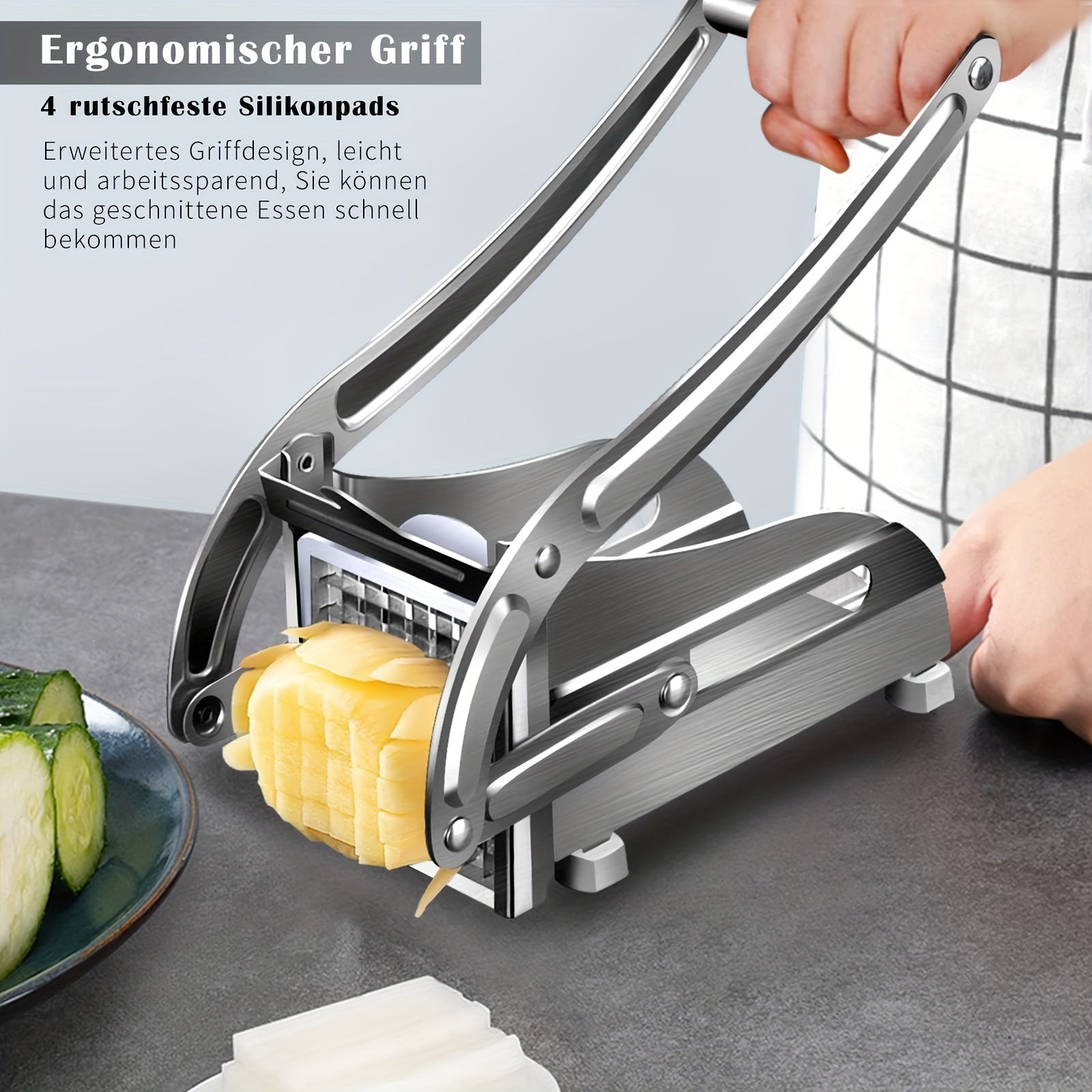 Heavy Duty Stainless Steel Cutter: Quick, Safe Slicing for Fruits, Vegetables, Perfect French Fries - Kitchen Must-Have