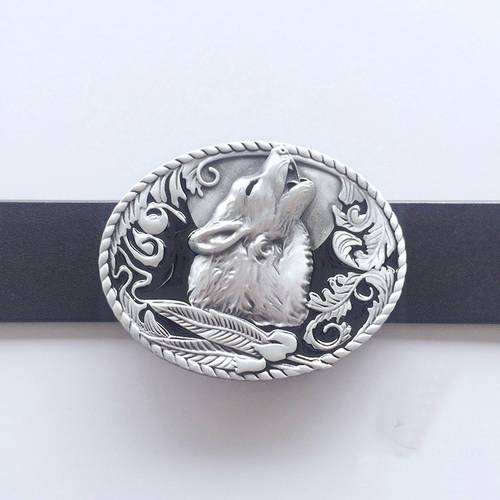 Western Men Zinc alloy Leather Belt Buckle Wolf Wildlife Oval Shape Pattern US Local Shipping