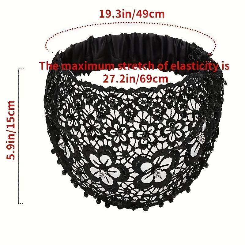 1pc, 4 Styles, Elegant Hollow Lace Flower Pattern Headband, With Faux Pearl Charms Stretch Headband, Wide Brim Rhinestone Hair Accessories,