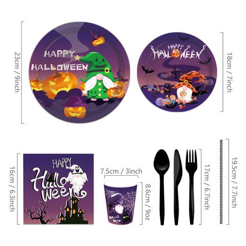 Halloween Dwarf Faceless Paper Plates Party Plates Napkins Tableware 68PCS Set US Local Shipping