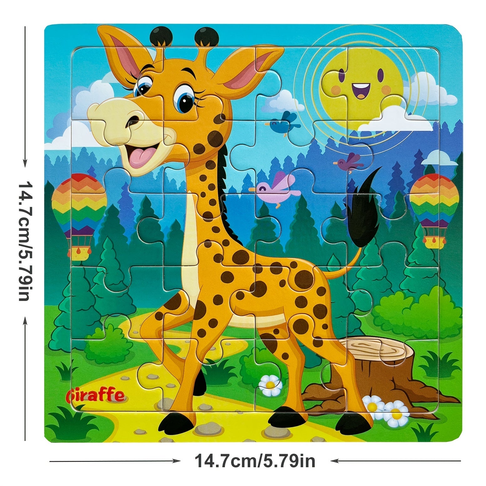 5.79in/14.7cm 20pcs/pack Wooden Puzzle Cartoon Animals Car Letter Number Pattern Jigsaw Puzzles Game, Kids Educational Learning Toys For Chi