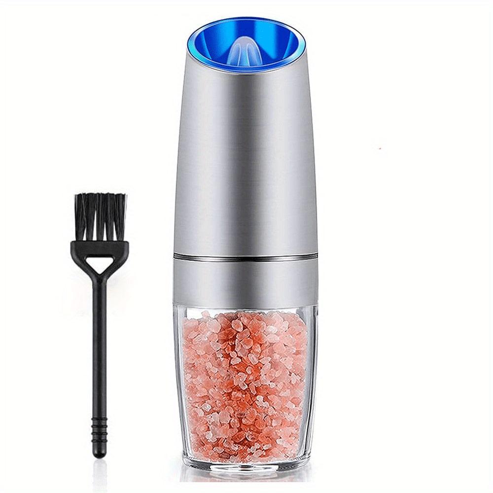 1pc/2pcs Set Gravity Electric Salt and Pepper Grinder, Salt Or Pepper Mill & Adjustable Coarseness, Battery Powered With LED Light, One Hand