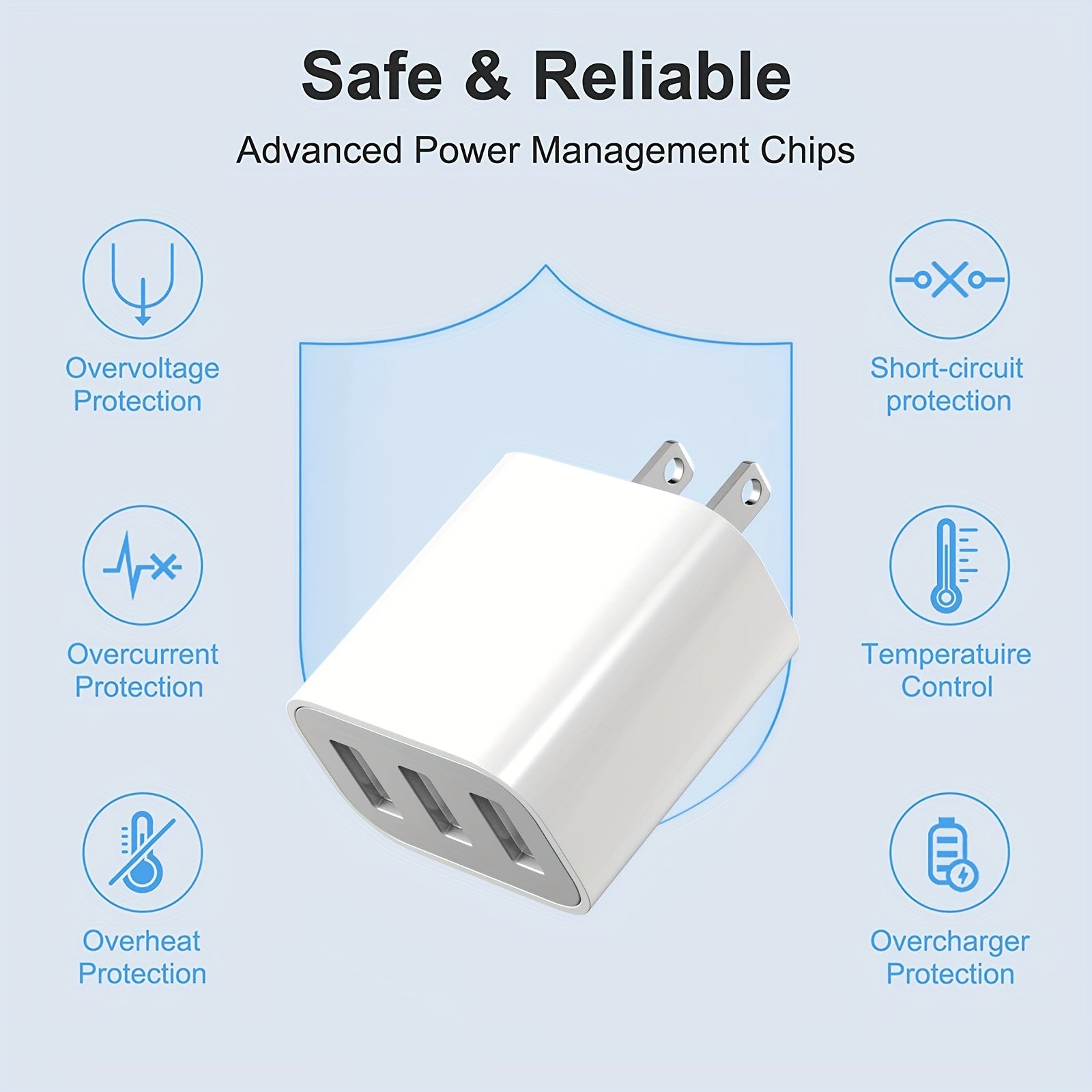 3-Port USB Wall Charger - Fast 20W Travel Adapter for iPhone 14/13/12 & Samsung Galaxy