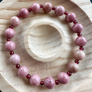 Hand Made Rhodonite with Garnet Bracelet