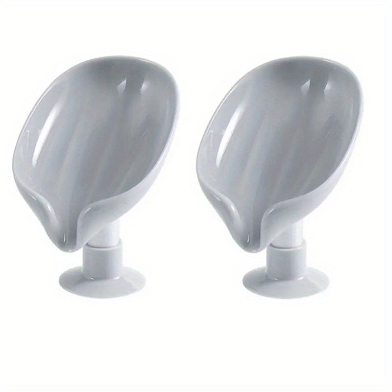 1/2pcs Leaf Shaped Soap Dish, No Punch Vertical Suction Cup Waterless Soap Holder, Laundry Soap Dish