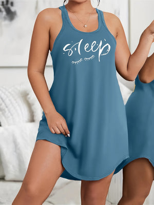 Women's Plus Size Racerback Tank Sleep Dress – Comfortable, Stylish & All-Season Casual Loungewear with Eyelash Print