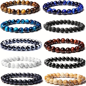 10pcs 8mm Semi Precious Stone Bracelet Round Beaded Bracelet, Crystal Heal Stretch Beaded Bracelets For Men, Bracelet Unisex, For Men And Wo