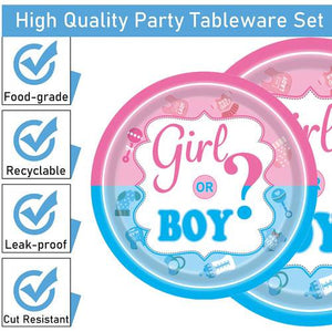 Gender Reveal Tableware Plates Baby Shower Boy or Girl Party Supplies 64PCS Set US Local Shipping