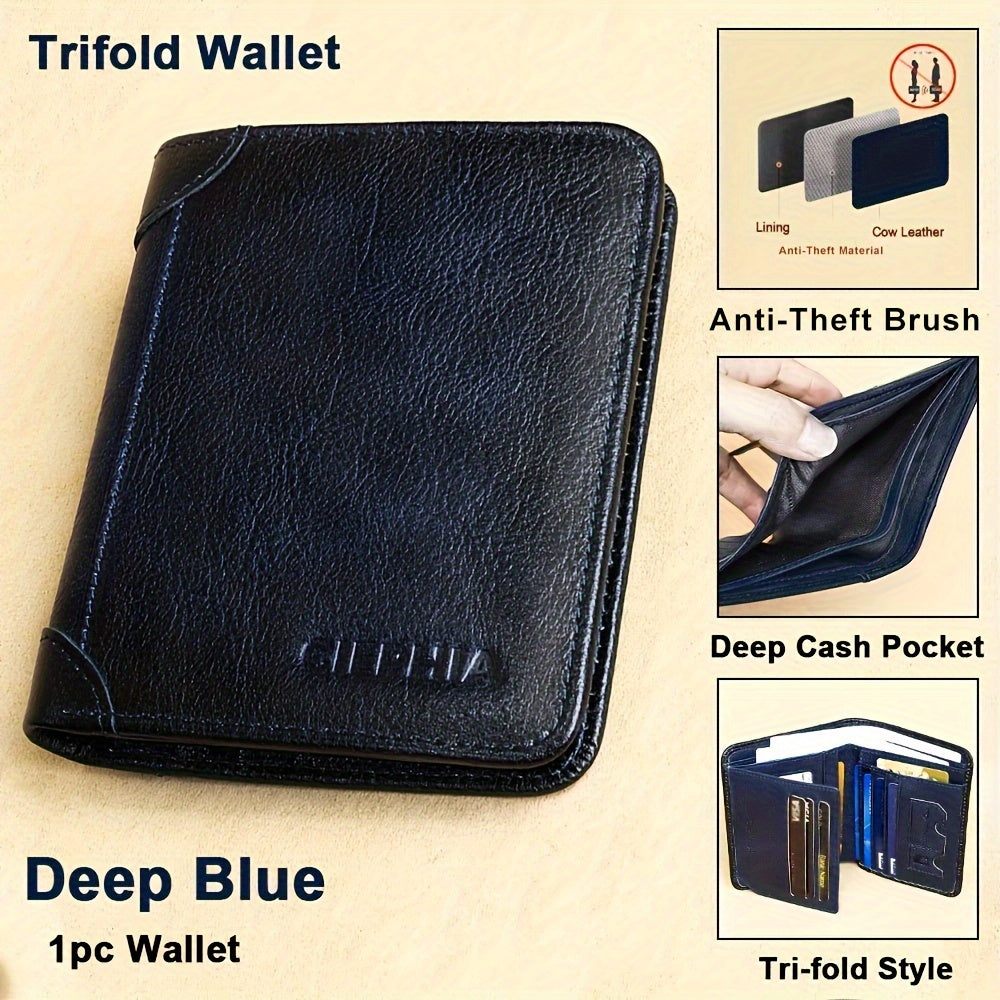 1pc Genuine Leather Rfid Blocking Wallets For Men, Retro Thin Short Multi-functional ID Credit Card Holder, Gifts To Men On Valentine's Day