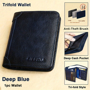 1pc Genuine Leather Rfid Blocking Wallets For Men, Retro Thin Short Multi-functional ID Credit Card Holder, Gifts To Men On Valentine's Day