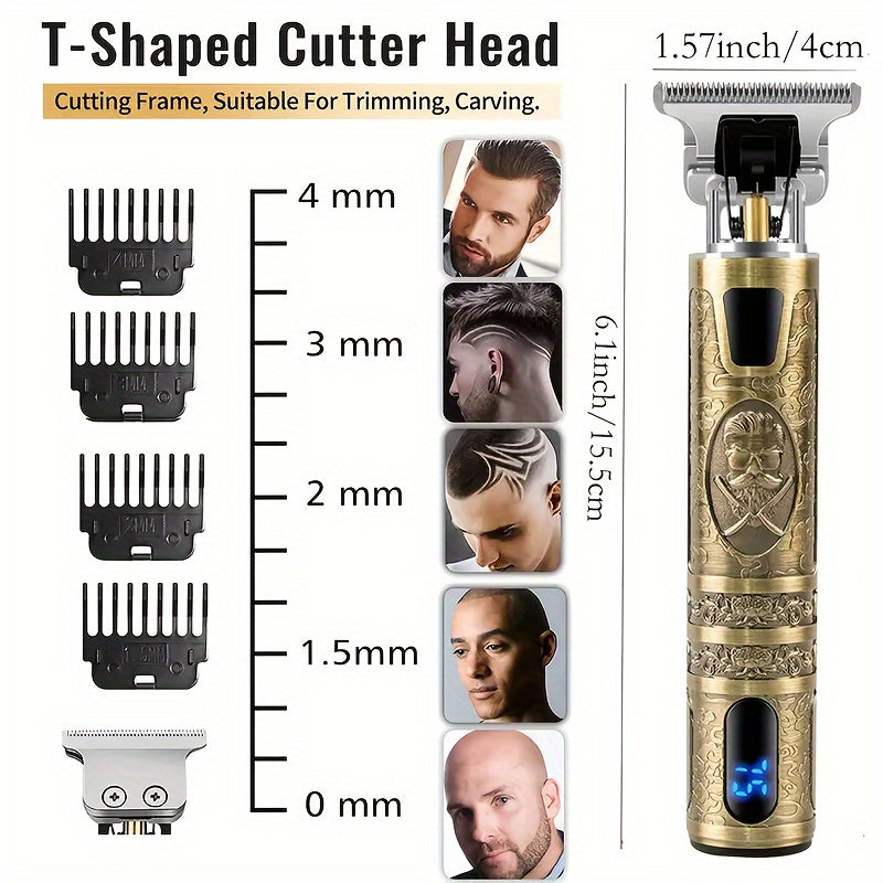 Men's Ultimate Grooming Kit: Precision T-Blade, Cordless Hair & Beard Trimmer, USB Charging, LCD, Ideal Gift