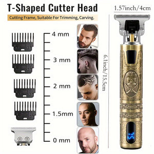 Men's Ultimate Grooming Kit: Precision T-Blade, Cordless Hair & Beard Trimmer, USB Charging, LCD, Ideal Gift