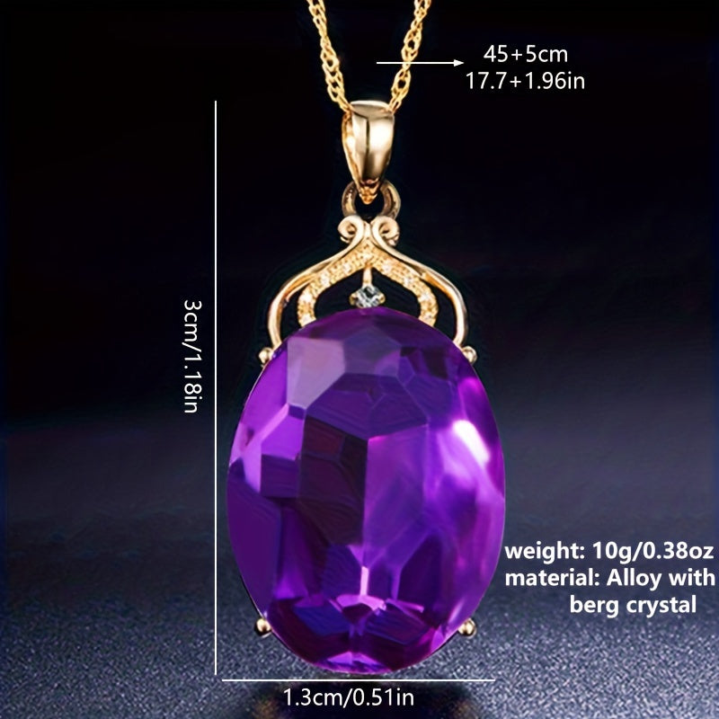 Luxury Amethyst Pendant Necklace Hollow Crown Alloy Pendant For Party Banquet Gift Ornaments