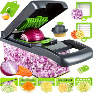 1 Set, 15in1 Vegetable Chopper, Multifunctional Fruit Slicer, Manual Food Grater, Vegetable Slicer, Cutter With Container, Onion Mincer Chop