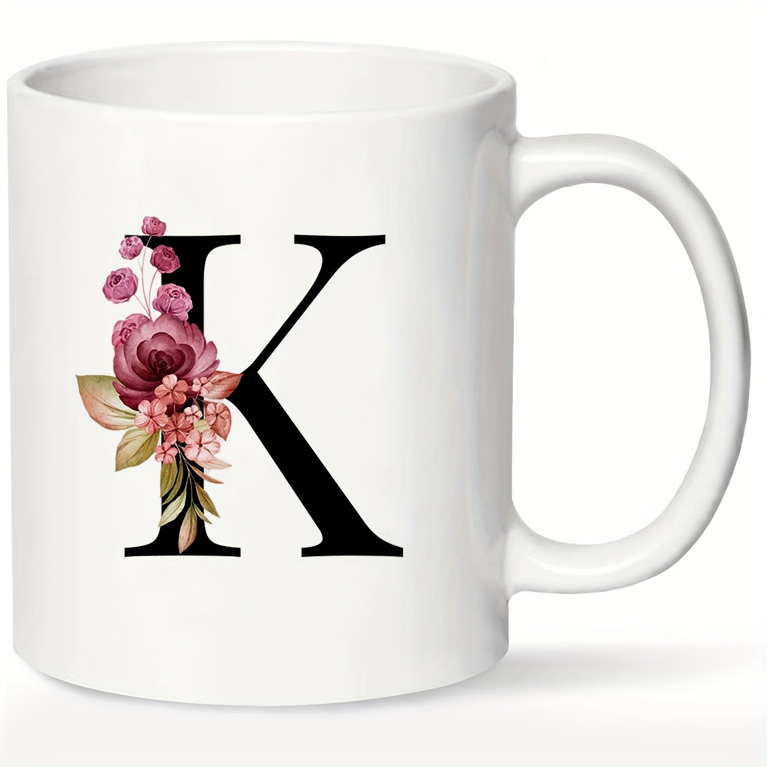 1pc, Letter Flower A-Z Coffee Mug For Office And Home, Alphabet Ceramic Coffee Mug, Birthday Gifts For Women, Mom, Best Friend, Bride, Bride