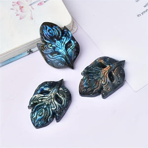 Beautiful Natural Labradorite Carving Wing Ornments Healing Crystal Skull Collectible Figurines Reiki Decor