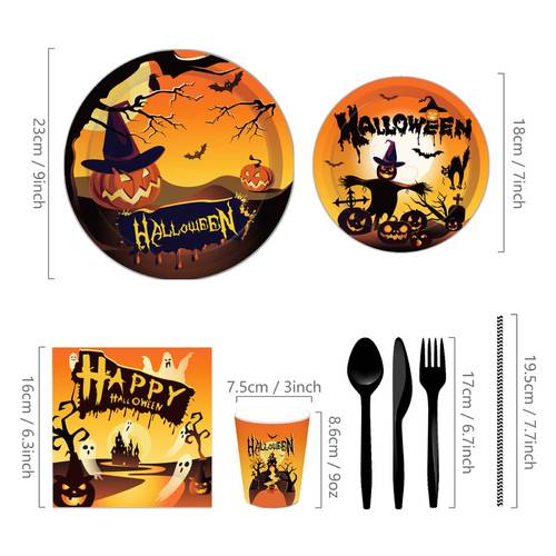 Halloween Pumpkin Paper Plates Party Plates and Napkins Tableware 68PCS Set US Local Shipping