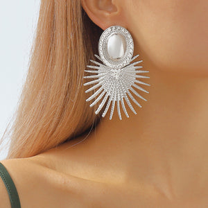 Strong Personality Designed Sector Shaped Tassel Earrings Alloy Material