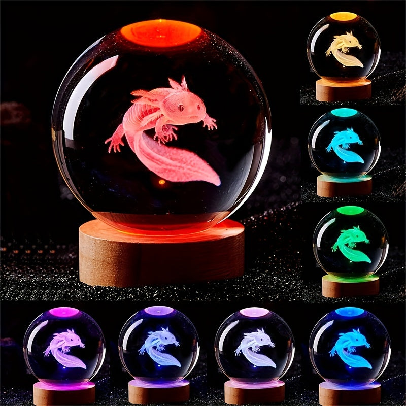 1pc 3D Axolotl Laser Engraved Crystal Ball Lamp, Multi-coloured Night Light, Send To Girlfriend Classmate Wife Children Creative Birthday Gi