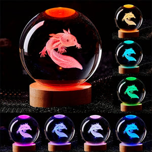 1pc 3D Axolotl Laser Engraved Crystal Ball Lamp, Multi-coloured Night Light, Send To Girlfriend Classmate Wife Children Creative Birthday Gi