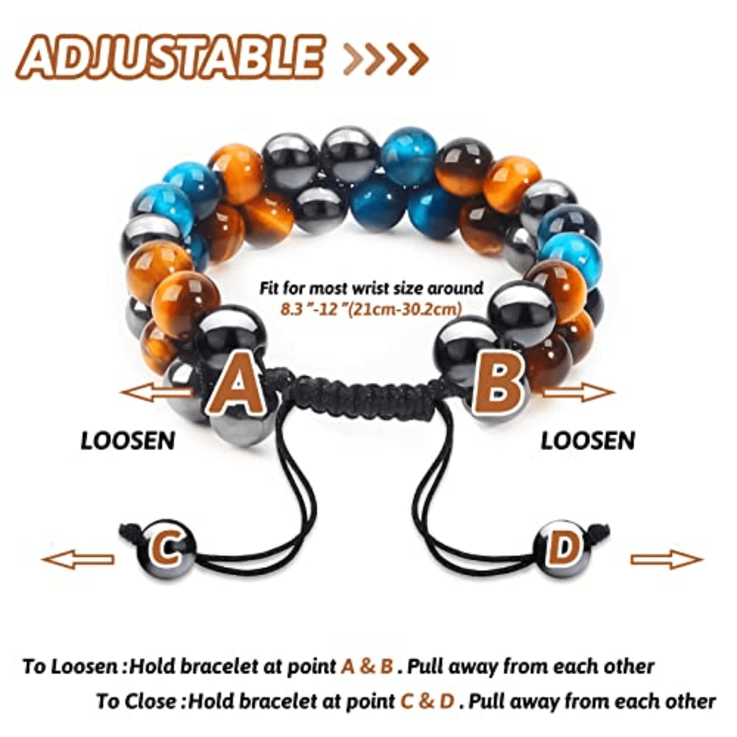 Triple Protection Bracelet, MIDON Crystal Bracelet For Men Tiger Eye Beads Hematite And Black Obsidian Natural Stone 8mm Healing Bracelets G