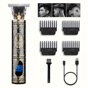 Men's Ultimate Grooming Kit: Precision T-Blade, Cordless Hair & Beard Trimmer, USB Charging, LCD, Ideal Gift