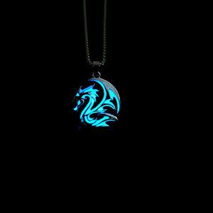 Men's New Hip Hop Funky Flame Dragon Luminous Stainless Steel Pendant Necklace