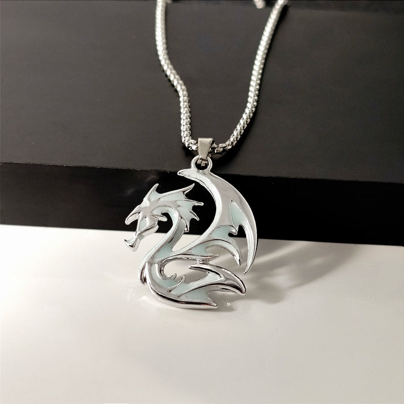 Men's New Hip Hop Funky Flame Dragon Luminous Stainless Steel Pendant Necklace