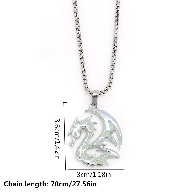 Men's New Hip Hop Funky Flame Dragon Luminous Stainless Steel Pendant Necklace