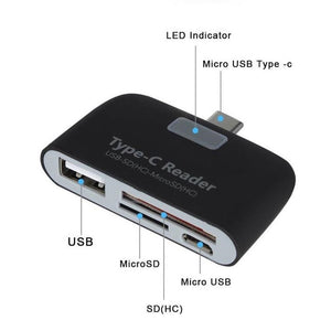 Multifunctional Smart 4 In 1 Laptop PC Durable Phone TF Micro SD With Micro USB Charge Port USB 3.1 Universal Type C Adapter OTG Card Reader